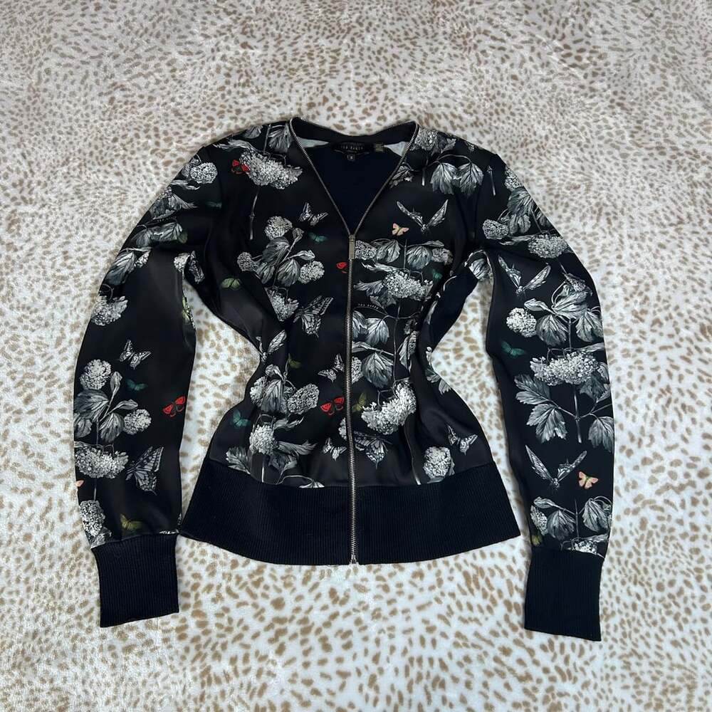 Ted Baker WMK-STEYANI Floral Butterfly Print Full Zip Bomber Jacket